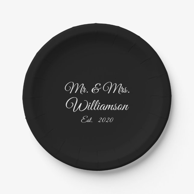 Customise Couple's last name, year, number paper Plate (Front)