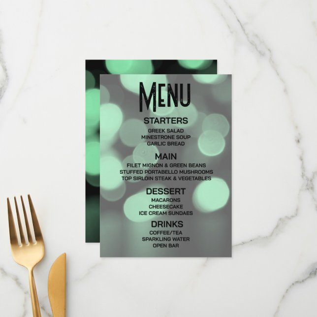Customise - Create Your Own Big Green Bokeh Menu (Front/Back In Situ)