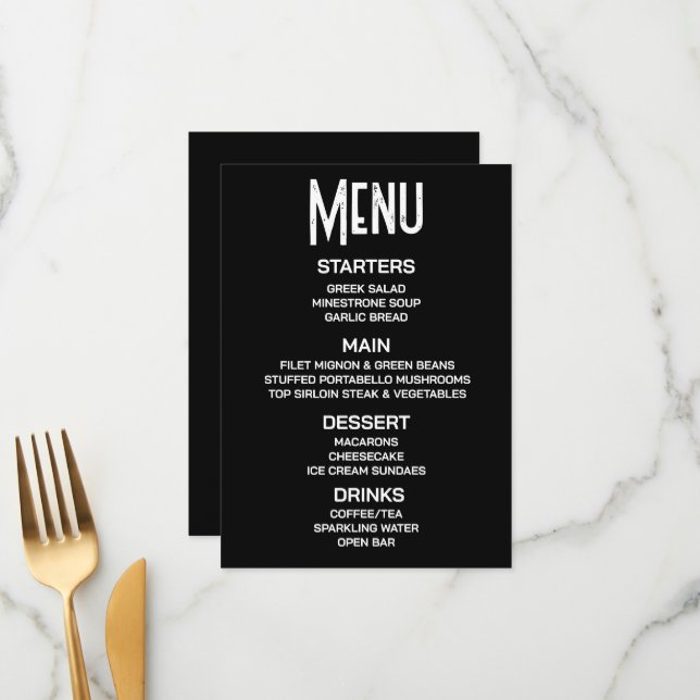 Customise - Create Your Own Black Custom Menu (Front/Back In Situ)