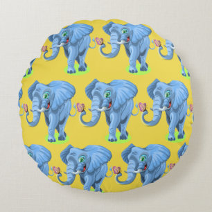 Customise Cute Blue Elephant Round Cushion