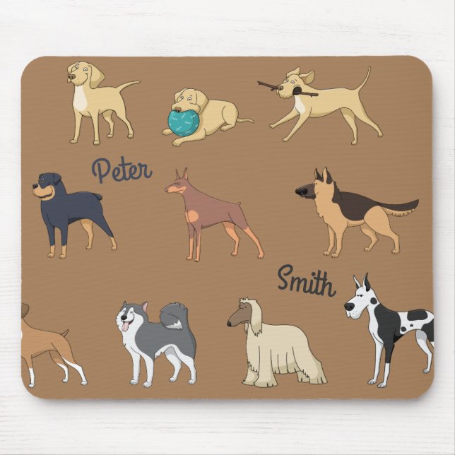 Customise Cute Doggy Design with Name Mouse Pad (Front)