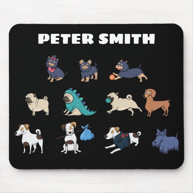 Customise Cute Doggy Design with Name Mouse Pad (Front)