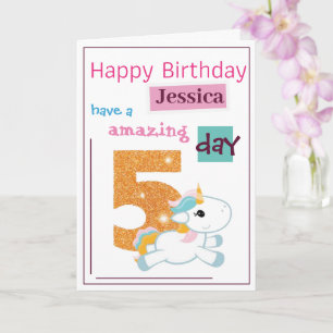 Customise Cute Girls Birthday Card - Unicorn