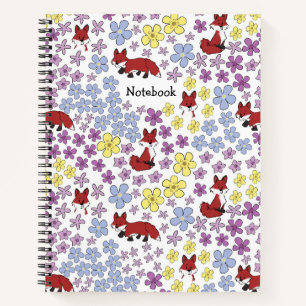 Customise Cute Red Fox Colourful Wildflowers Notebook