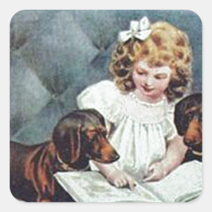 Customise Dachshunds with child Vintage Art gifts Square Sticker