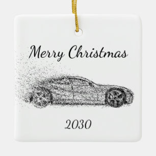 Customise Dated Christmas Sports Car Automobile Ceramic Ornament