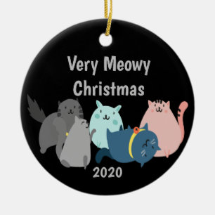 Customise Dated Meowy Christmas Fun Cats Kittens Ceramic Ornament