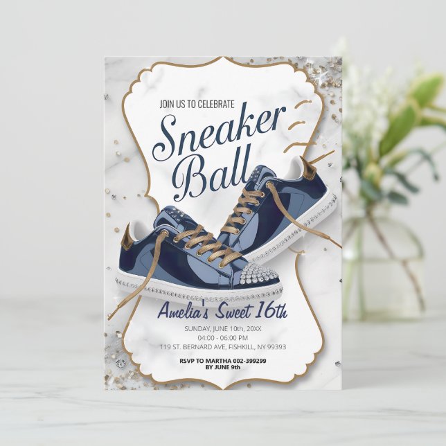 Customise Elegant Birthday Sneaker Ball Party Invitation (Standing Front)