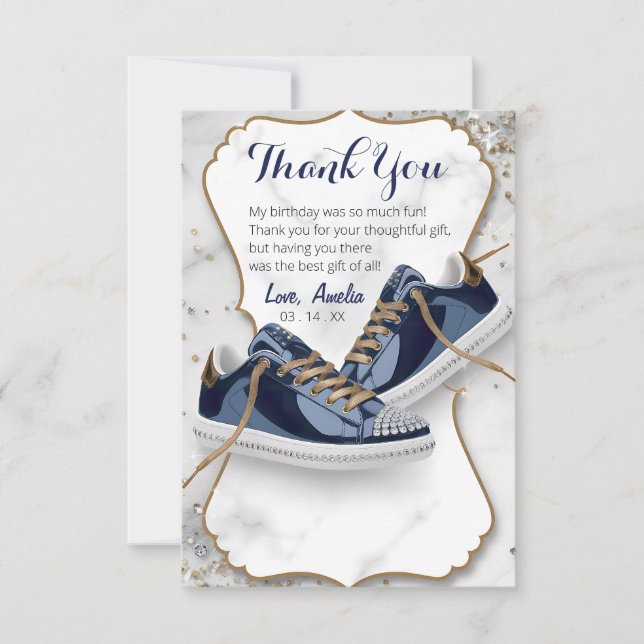 Customise Elegant Birthday Sneaker Ball Party Thank You Card (Front)