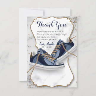 Customise Elegant Birthday Sneaker Ball Party Thank You Card