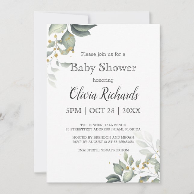 Customise Elegant Greenery Modern Baby Shower RSVP Invitation (Front)