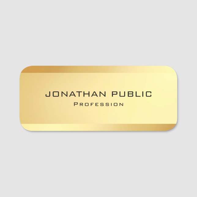 Customise Elegant Simple Faux Gold Template Name Tag (Front)
