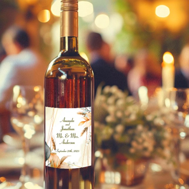 Customise Elegant Wedding Bohemian Watercolor  Wine Label (Creator Uploaded)