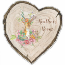 Customise Enchanted Floral Deer Heart Wood Slice
