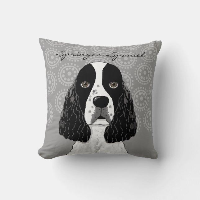 Customise English Springer Spaniel Dog on Grey Cushion (Front)
