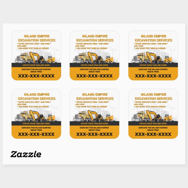 Customise Excavation General Contractor Constructi Square Sticker (Sheet)