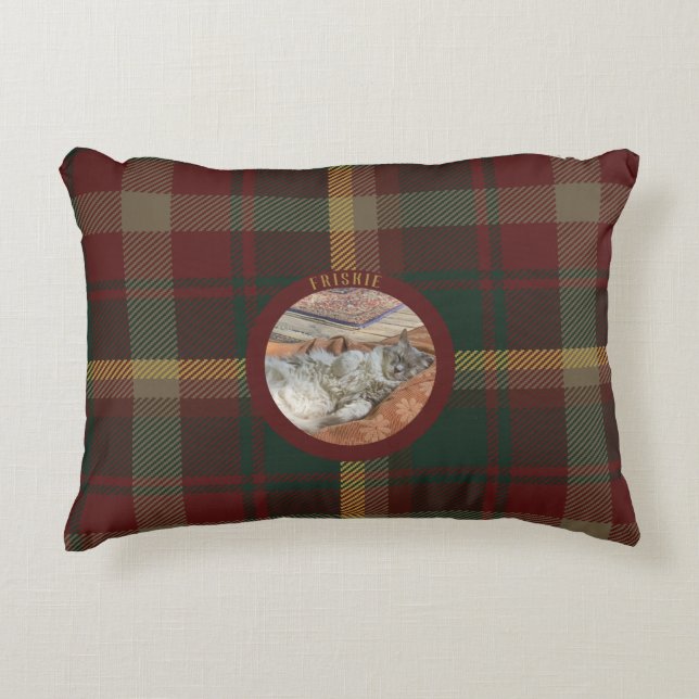 Customise Family Cat Maple Leaf Tartan Bed Decorative Cushion (Front)