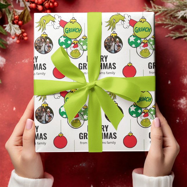 Customise Family Photo - Grinch with Ornaments Wrapping Paper (Wrapped gift)