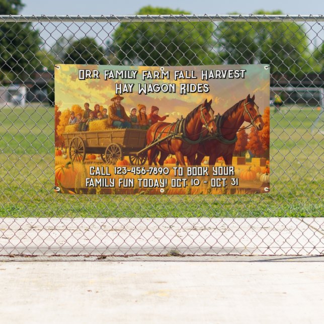 Customise Farm Fall Harvest Horse Drawn Wagon Ride Banner (Insitu)
