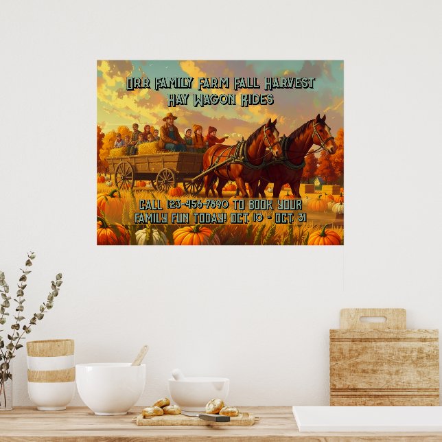 Customise Farm Fall Harvest Horse Drawn Wagon Ride Poster (Kitchen)