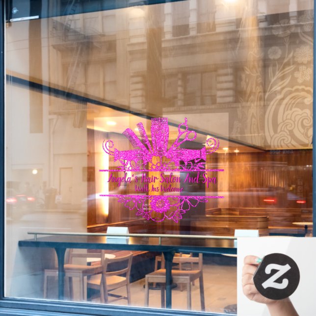Customise Faux Pink Glitter Hair Salon And Spa  (Cafe Window)