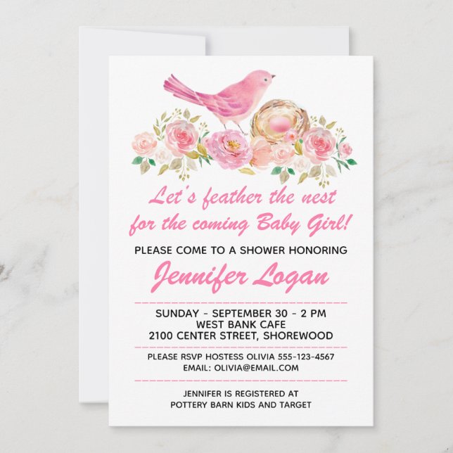 Customise Feather the Nest Baby Shower Invitation (Front)
