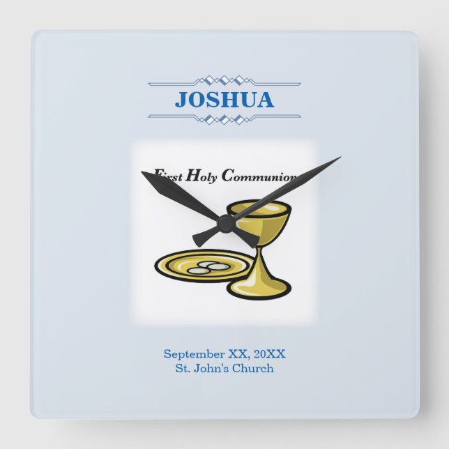 Customise, First Communion Body and Blood Square Wall Clock (Front)