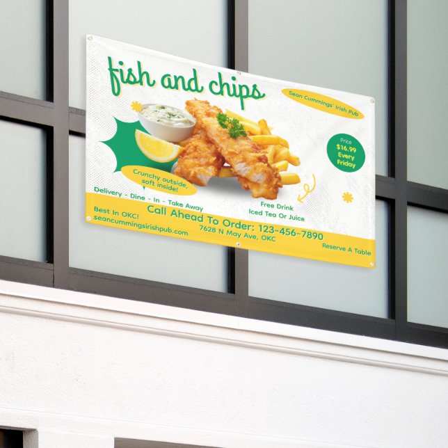 Customise Fish and Chips Restaurant Outside Wall Banner (Outside Building)
