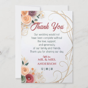 Customise Floral Wedding Rose Paper Quilling Frame Thank You Card