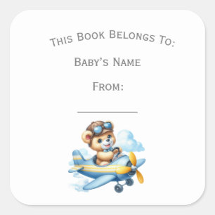 Customise Flying Teddy Bear Book Plate Square Sticker