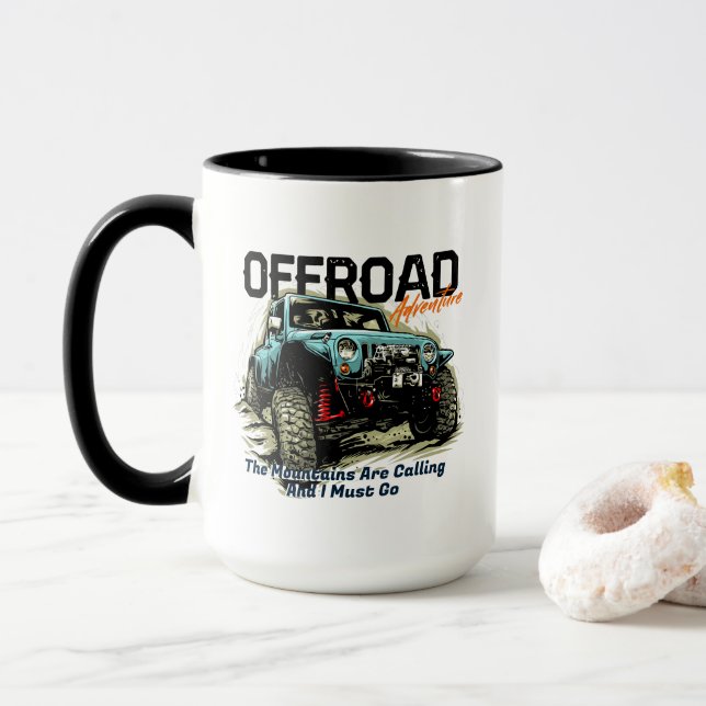 Customise Four Wheel Drive The Mountains Calling Mug (With Donut)