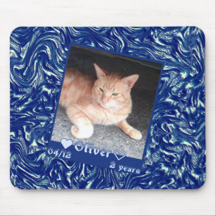 Customise frame photo cat pet on dark blue texture mouse pad