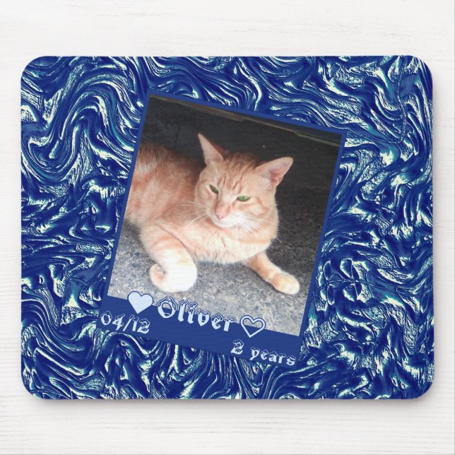 Customise frame photo cat pet on dark blue texture mouse pad (Front)