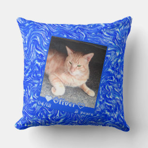 Customise framed photo cat pet over blue texture cushion