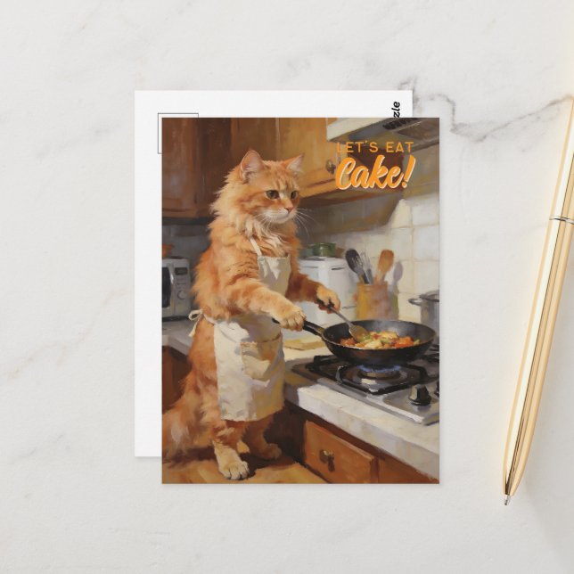 Customise Funny cooking cat Postcard (Front/Back In Situ)