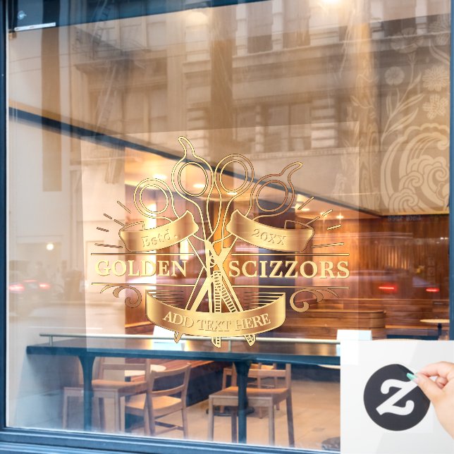 Customise Generic Golden Barber Hair Salon Front  (Cafe Window)