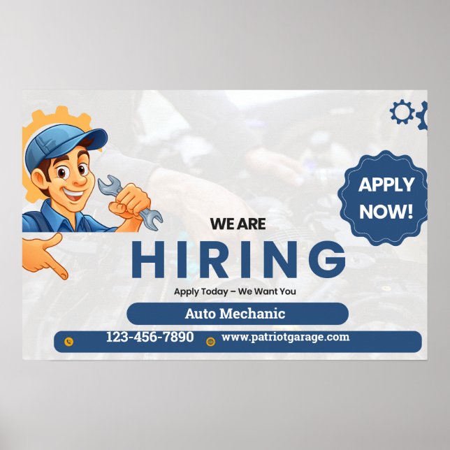 Customise Generic Now Hiring Auto Mechanic  Poster (Front)