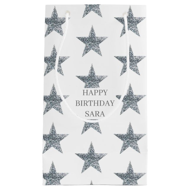 Customise Gift Bags - Silver Glitter Stars (Front)