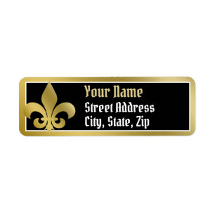 Customise, Gold Border Fleur-de-lis address label Return Address Label