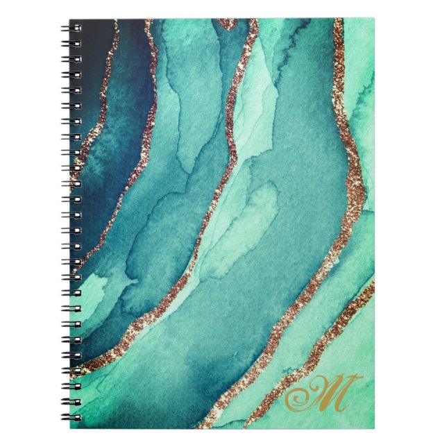 Customise Gold Teal Blue MARBLE Journal Notebook (Front)
