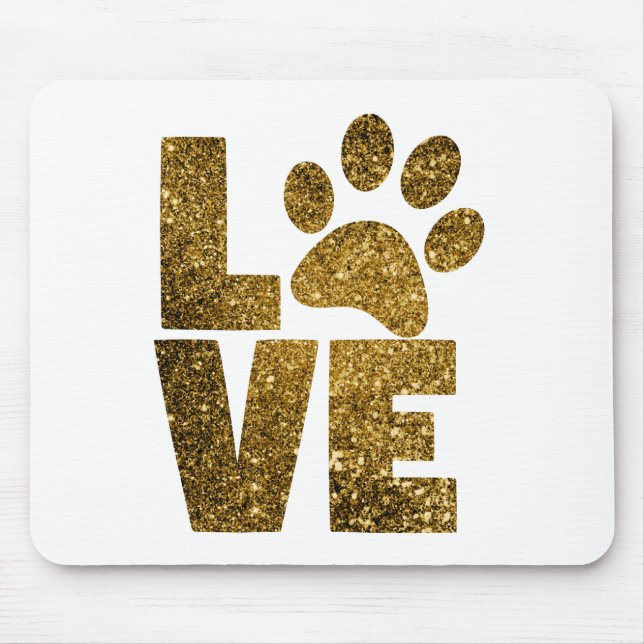 Customise Golden Glitter Love Text with Animal Paw Mouse Pad (Front)