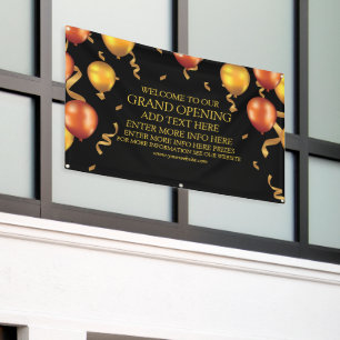Customise Grand Opening Gold Balloons Ribbons Shop Banner