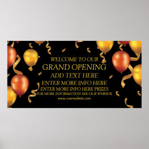 Customise Grand Opening Gold Balloons Ribbons Shop Poster