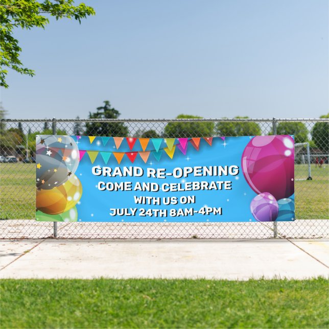 Customise Grand Re-Opening  Balloons Bunting Shop Banner (Insitu)