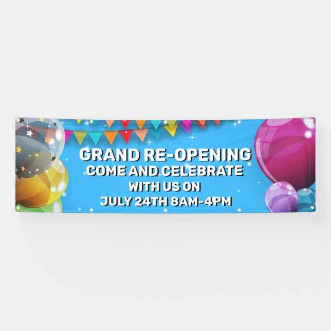 Customise Grand Re-Opening  Balloons Bunting Store Banner (Horizontal)