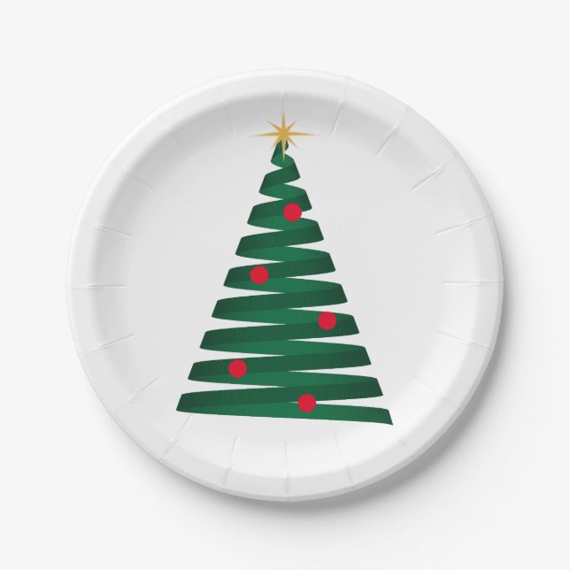 Customise Green "Mod" Graphic Style Christmas Tree Paper Plate (Front)
