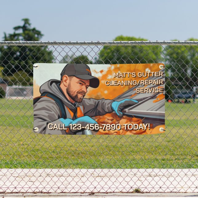 Customise Gutter Cleaning Repair Service Fence Banner (Insitu)