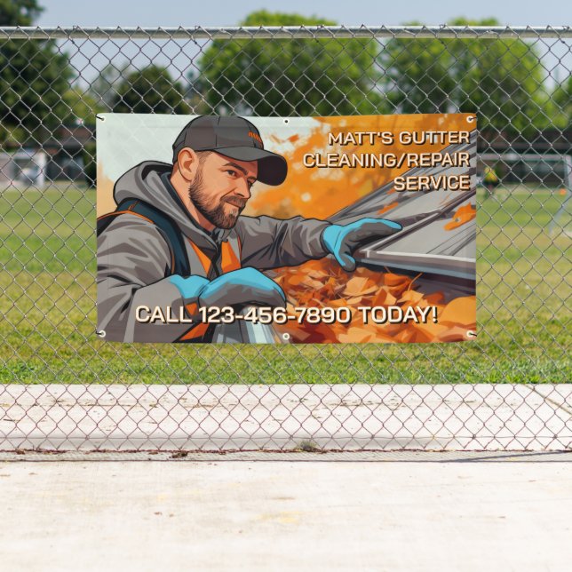 Customise Gutter Cleaning Repair Service Fence Banner (Insitu)