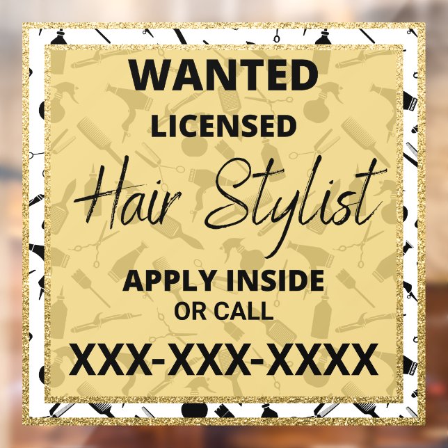 Customise Hair Stylist Wanted Gold Glitter Salon (Sheet 2)