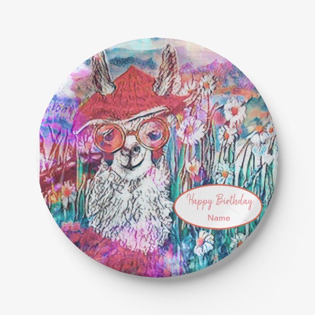 Customise Happy Birthday Mama Llama Paper Plate (Front)